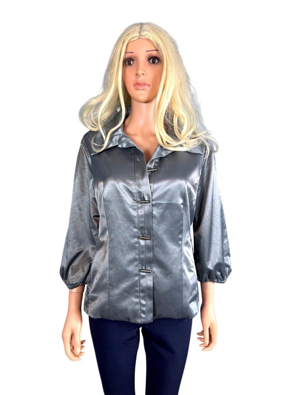 Chicos Women’s 1 Shining Chic Pamila 3/4 Sleeve Silver  Blazer Jacket Medium